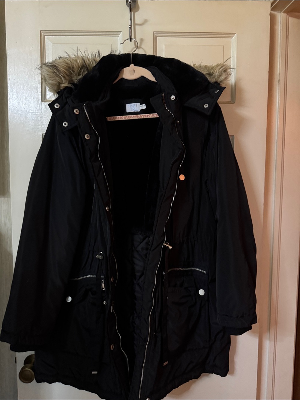 Time and Tru Black Faux-Fur Hooded Parka